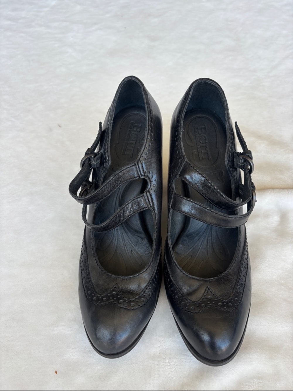 Born Black Leather Mary Jane Heels with Double Buckle - Picture 4 of 4